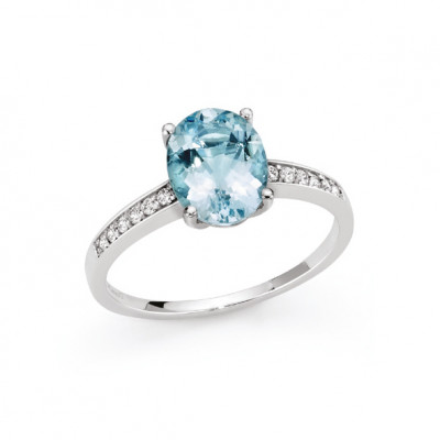 DonnaOro Anello Solitario Acquamarina Ovale con diamanti