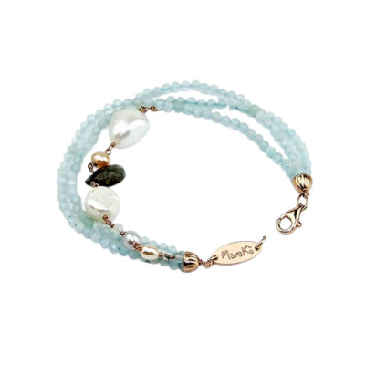 Marakò Bracciale Waterlily Acquamarina diamond e perle coltivate