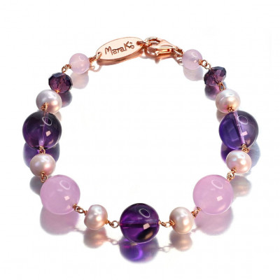 Marakò Bracciale Ametista, Giada lavanda e Perle