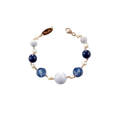 Marakò Bracciale Calcedonio, Agata blu, Perle coltivate