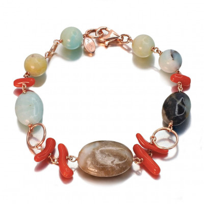 Marakò Bracciale Corallo rosso e Amazzonite striata