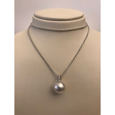 Collier Mikimoto Oro Bianco con Diamanti e Perla