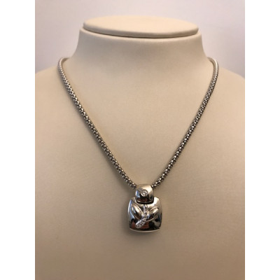 Collier Oro Bianco Diamanti Piastra Fiori