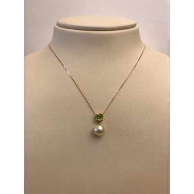 Collier Oro Giallo Pendente Peridoto con perla